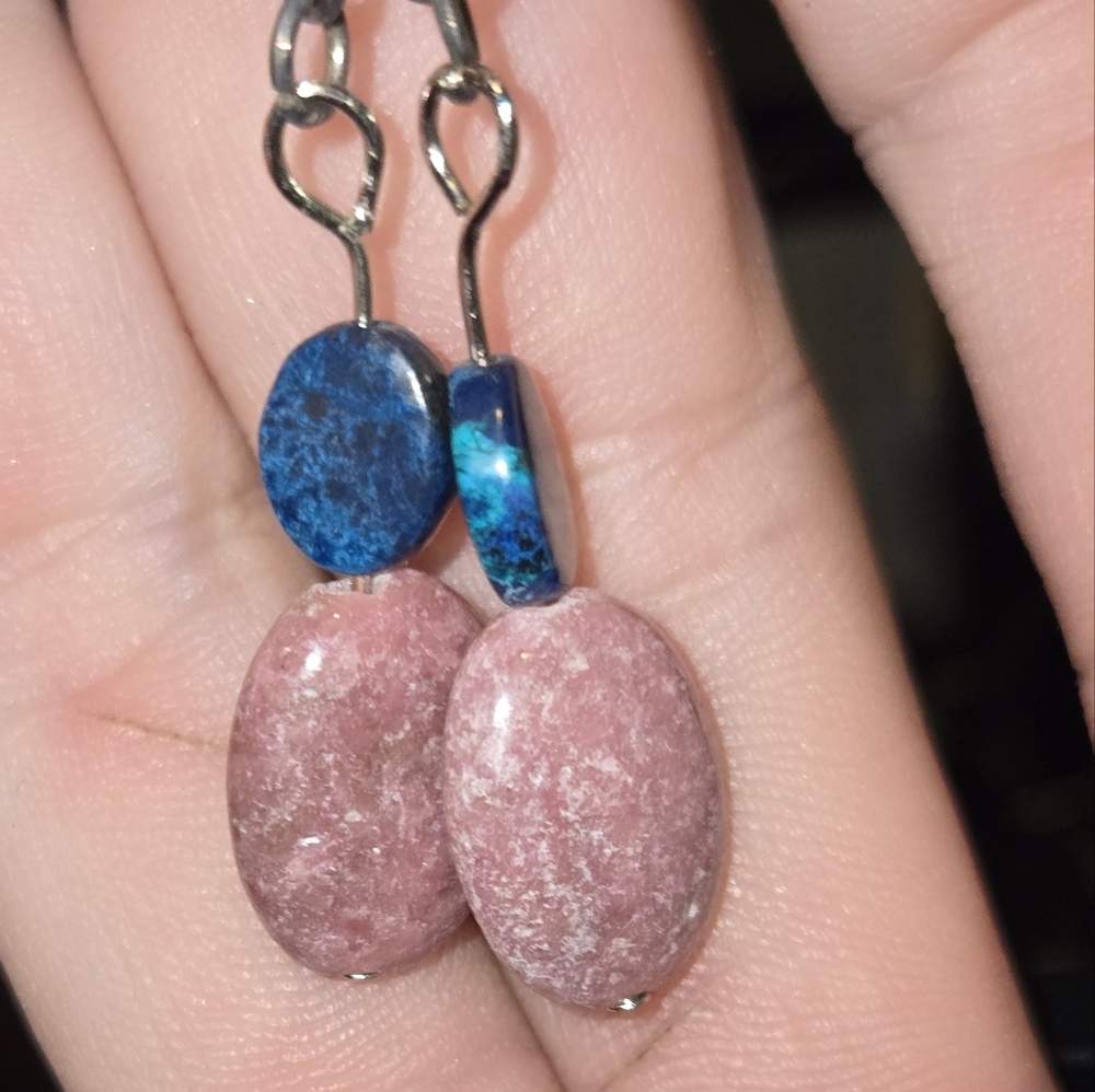 Elegant Pink and Blue Stone Earrings